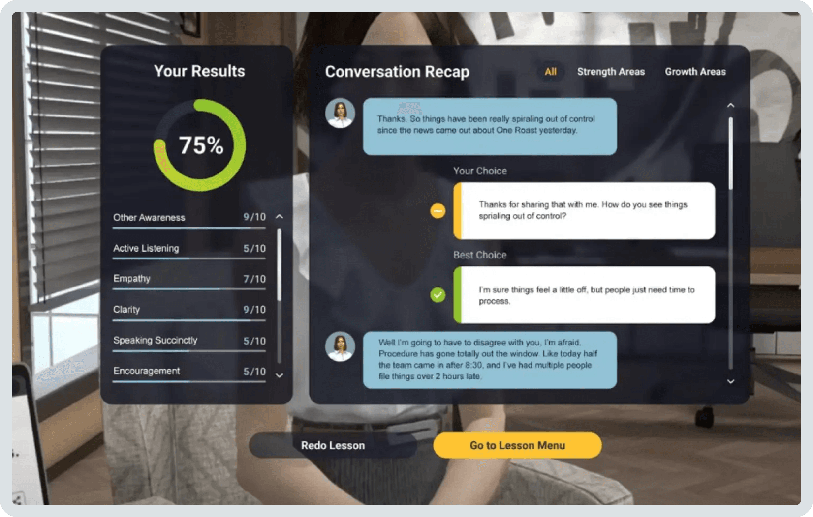 Product screen shot of Cornerstone Immerse virtual reality (VR) learning.