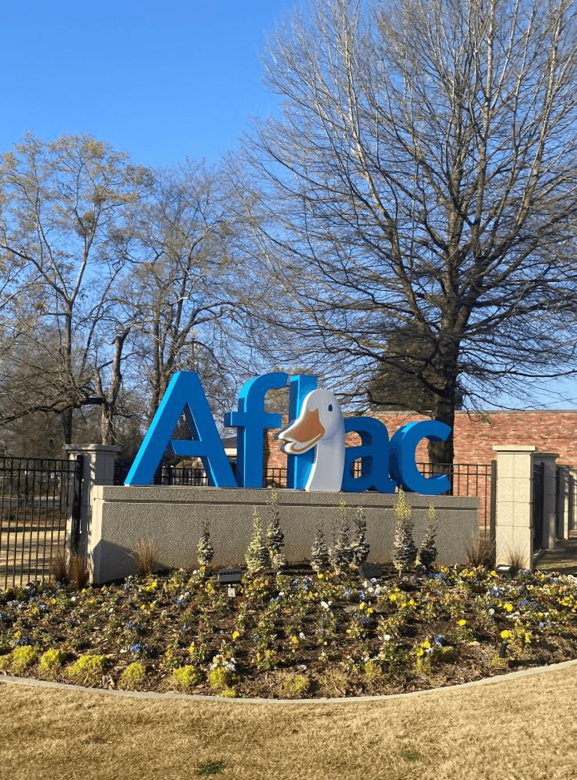 Aflac logo signage outside offices.