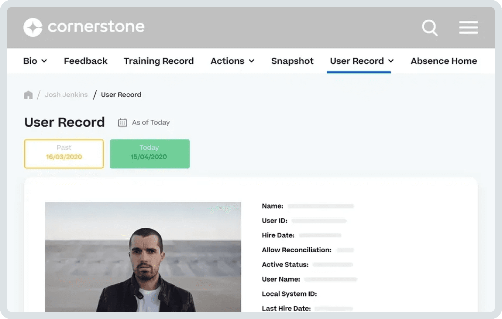 Product screens shot of a user record for an organization's employees.