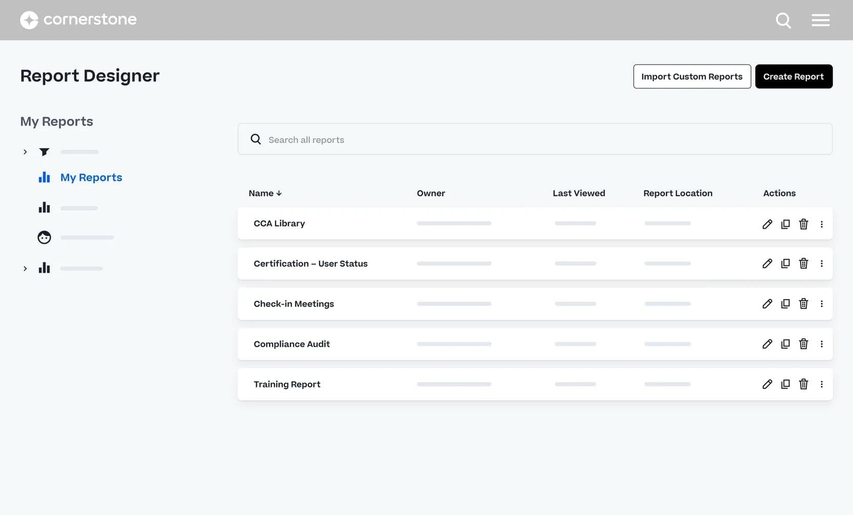 A product screen shot of Cornerstone Core HR, including a report designer that users can use as a part of the HR strategy.
