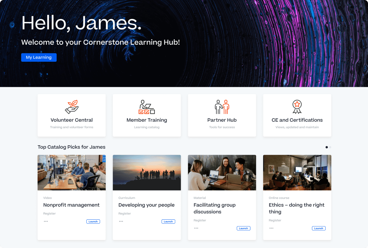Product screenshot of Cornerstone Learning hub.